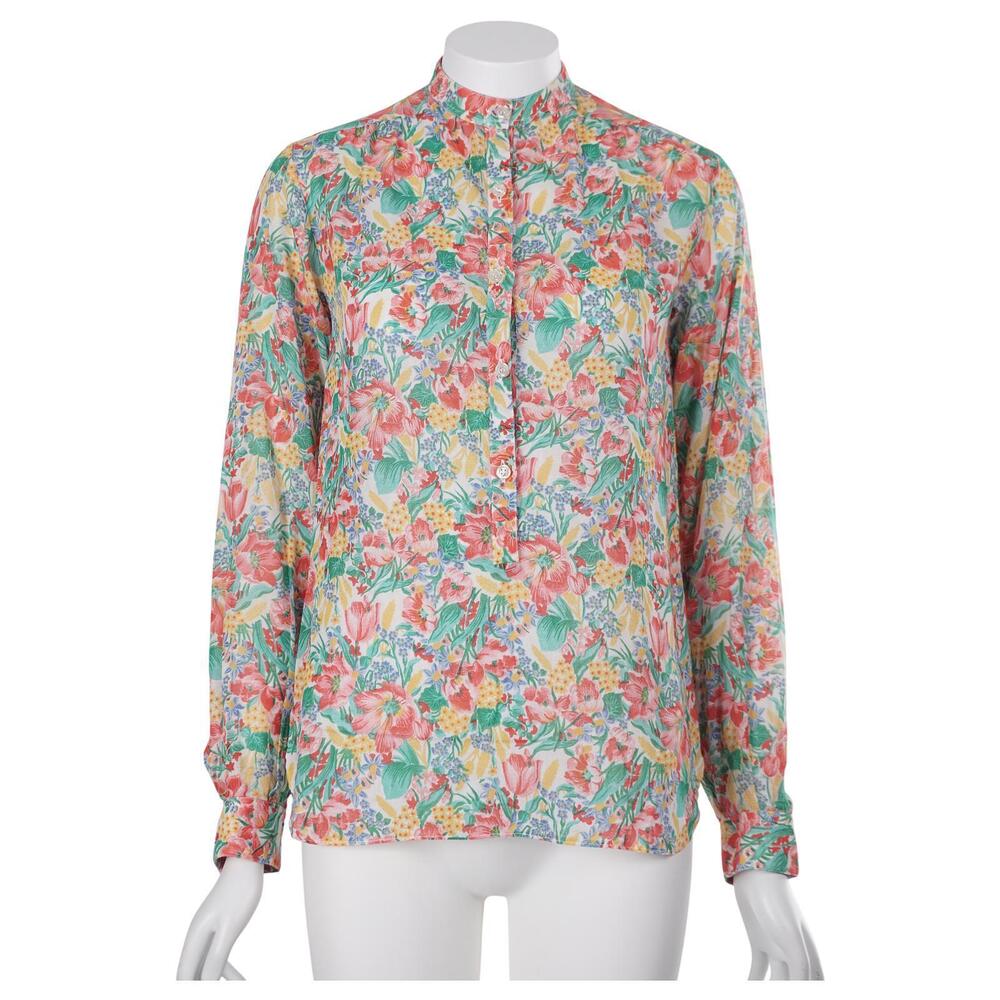 Franck Olivier Vintage Top XS/S Floral Print Cotton Long Sleeve 70s 80s France
